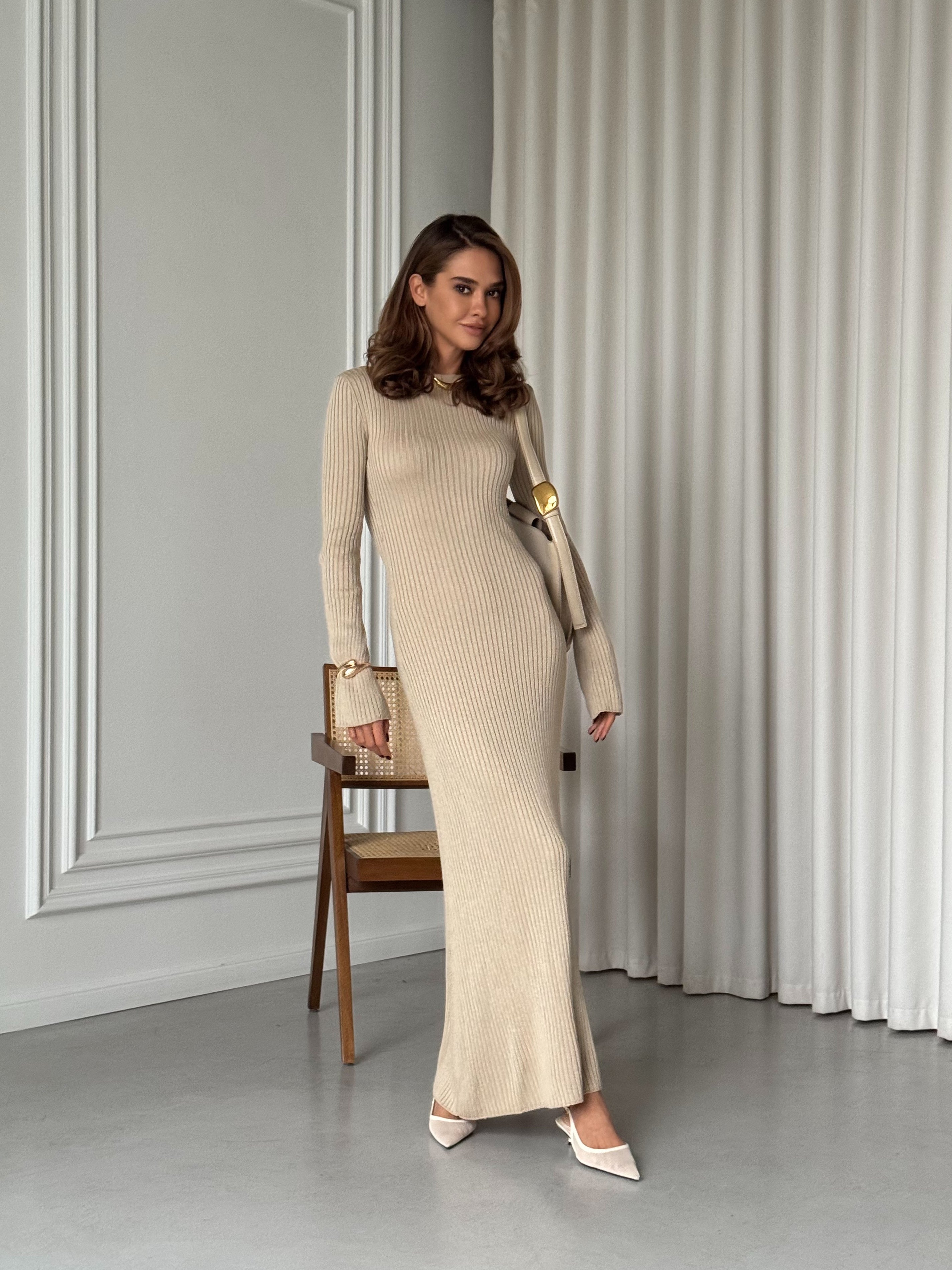 Stella knitted dress in beige color