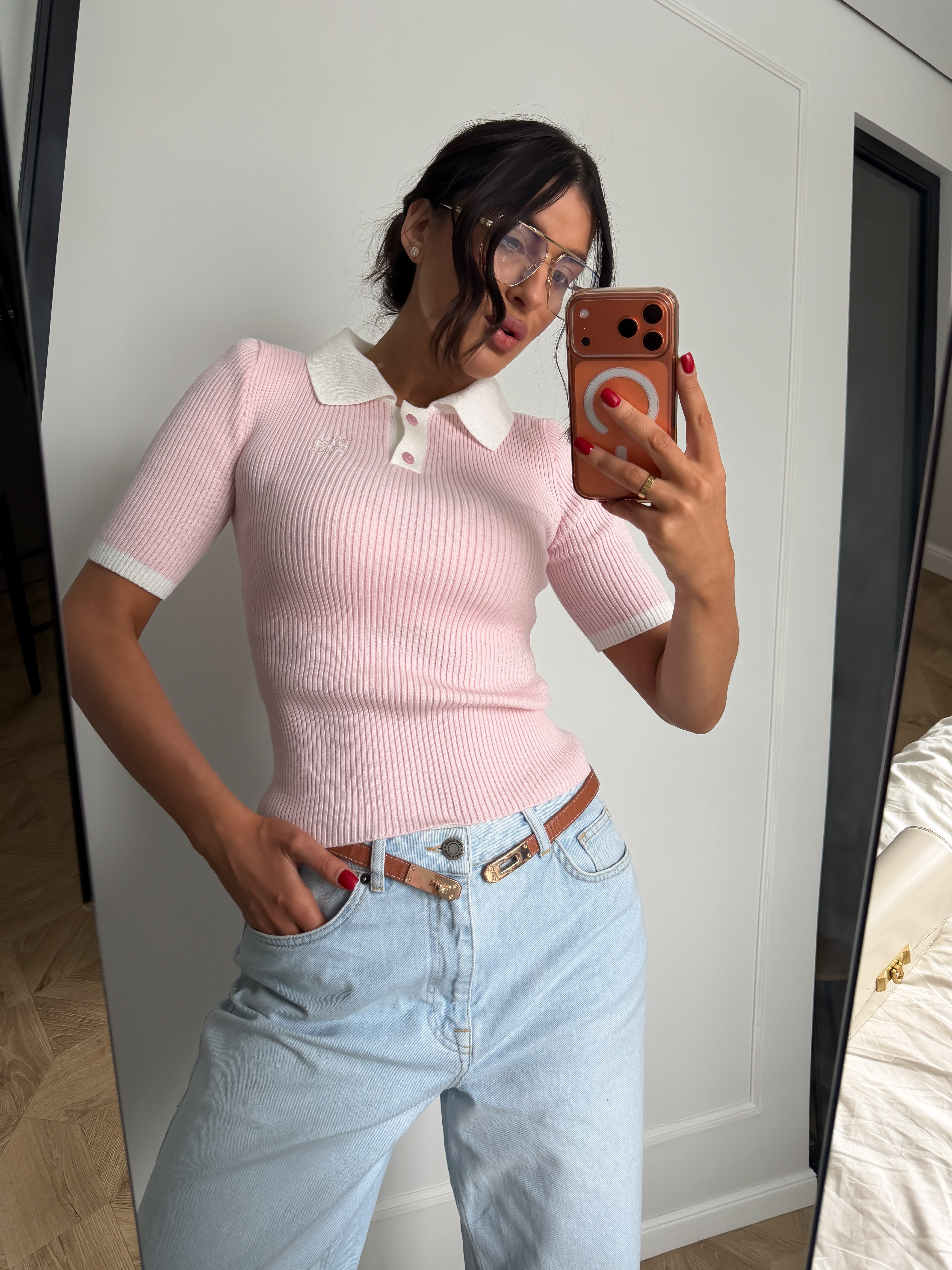 Поло з плечиками в рожевого кольорі