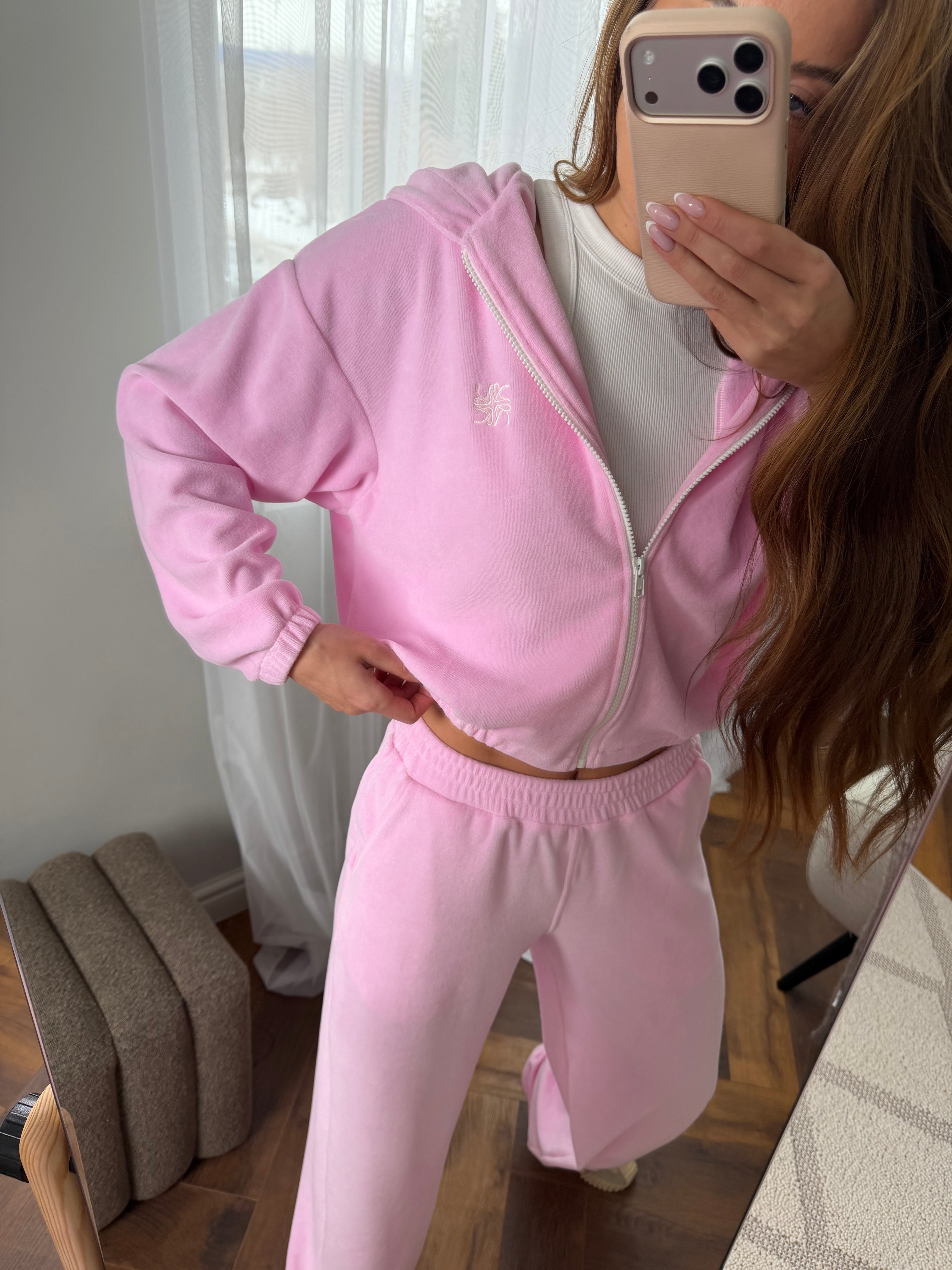 Костюм з бавовняного велюра в рожевому кольорі