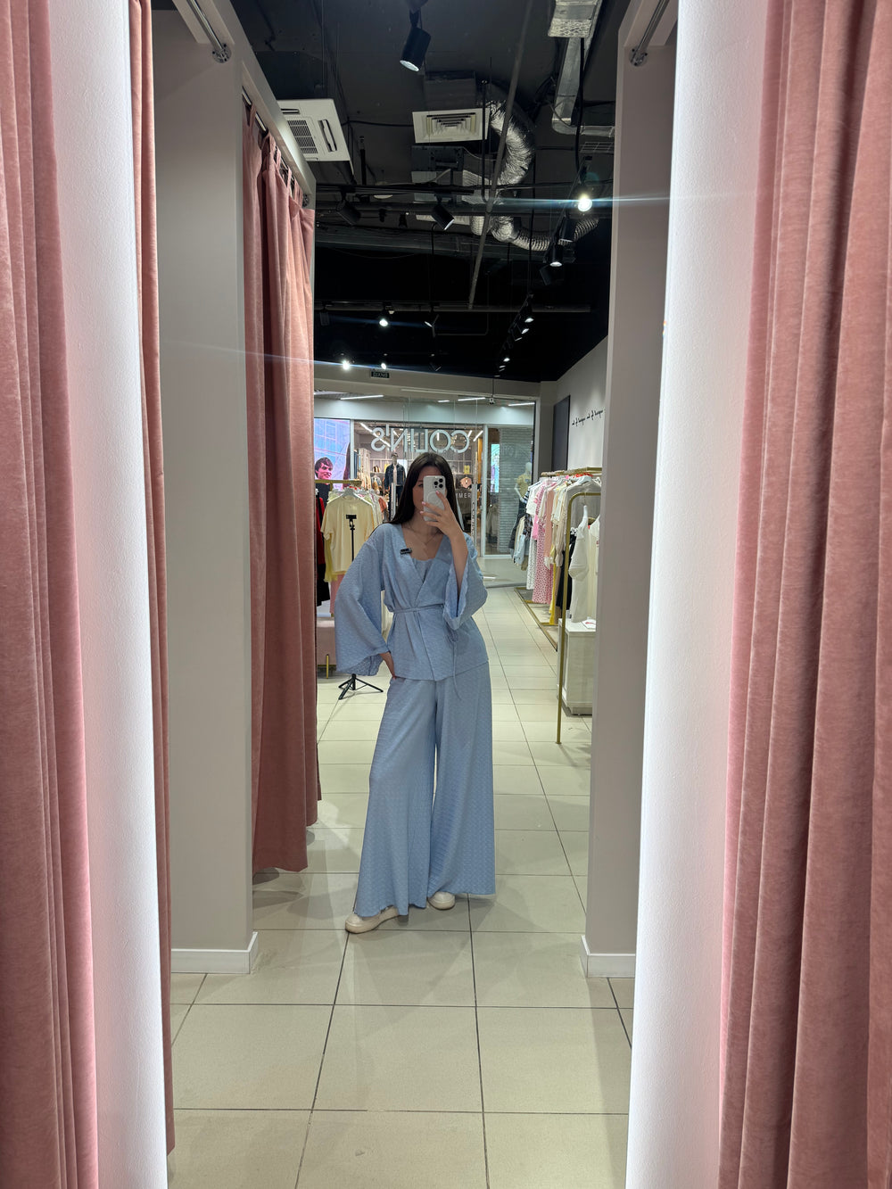 Костюм-трійка з віскози в блакитному кольорі