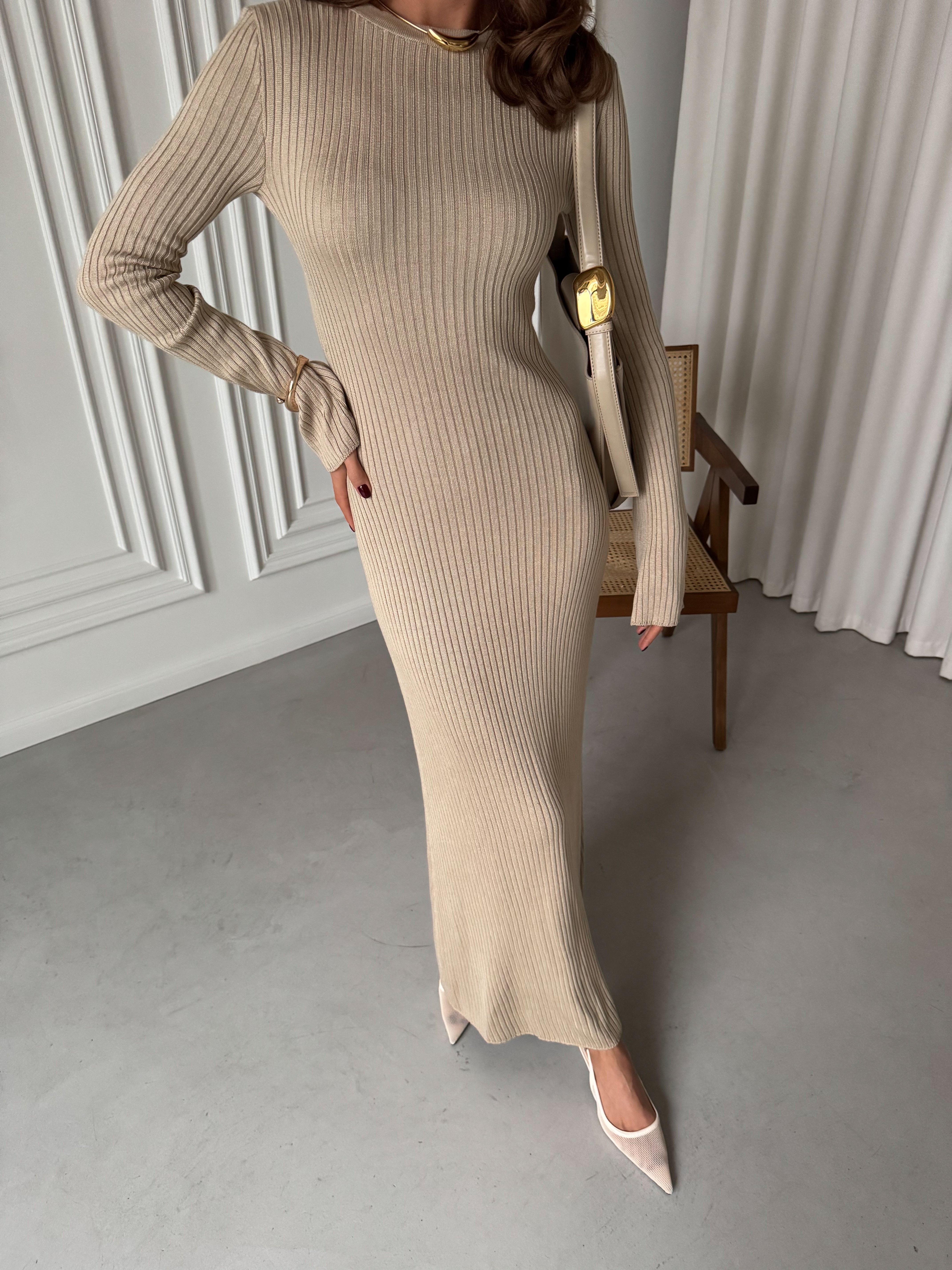 Stella knitted dress in beige color