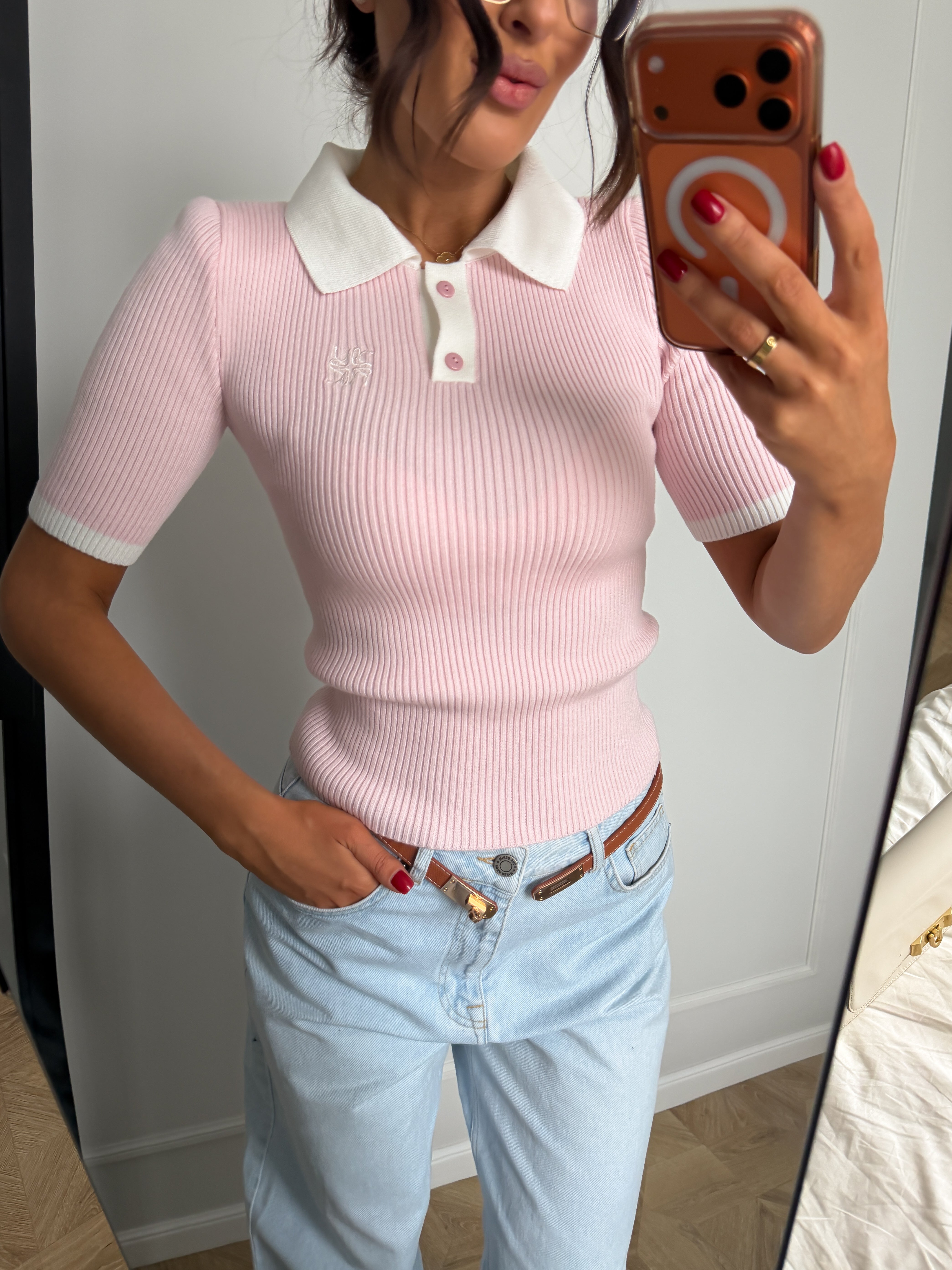 Поло з плечиками в рожевого кольорі