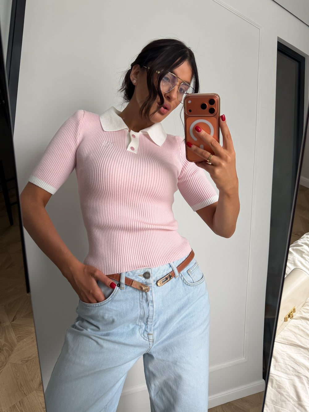 Поло з плечиками в рожевого кольорі