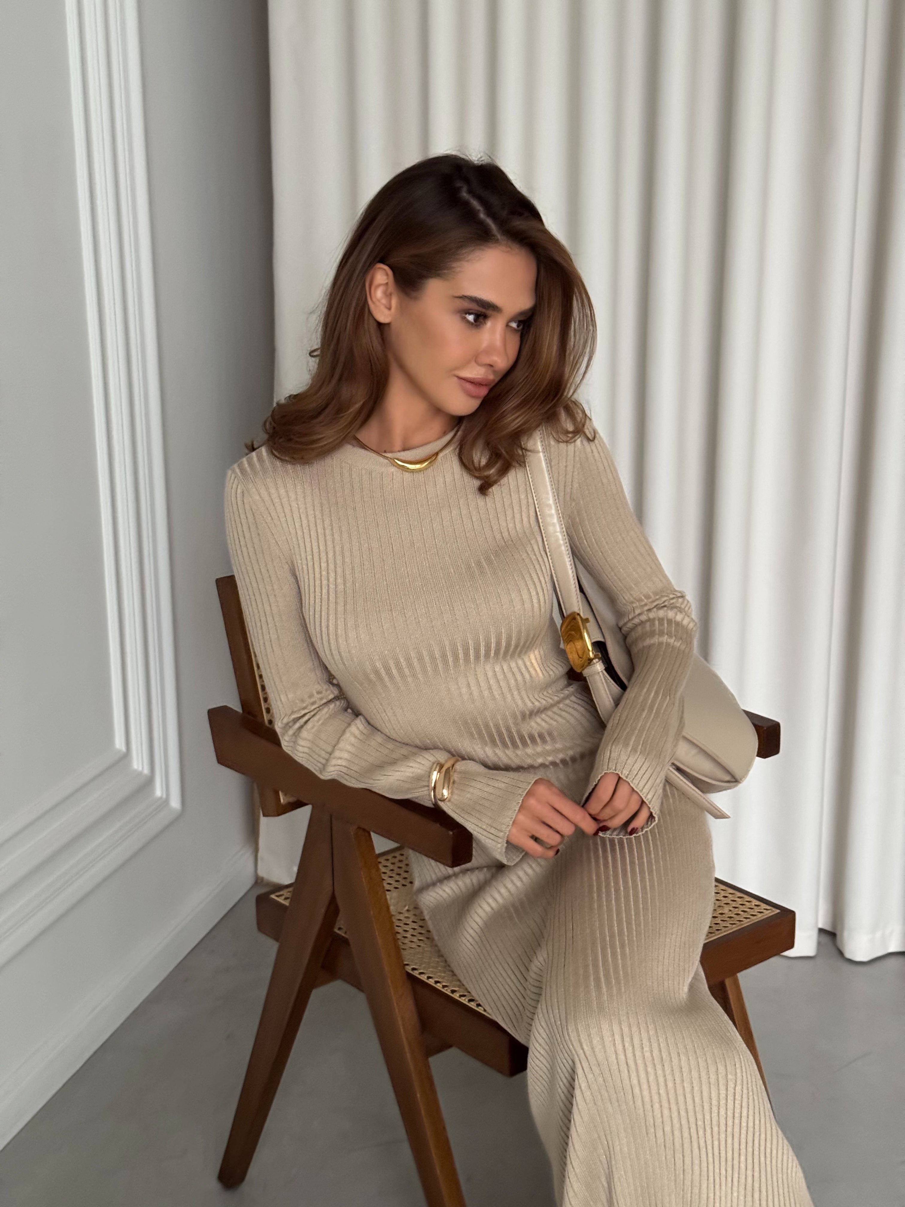 Stella knitted dress in beige color