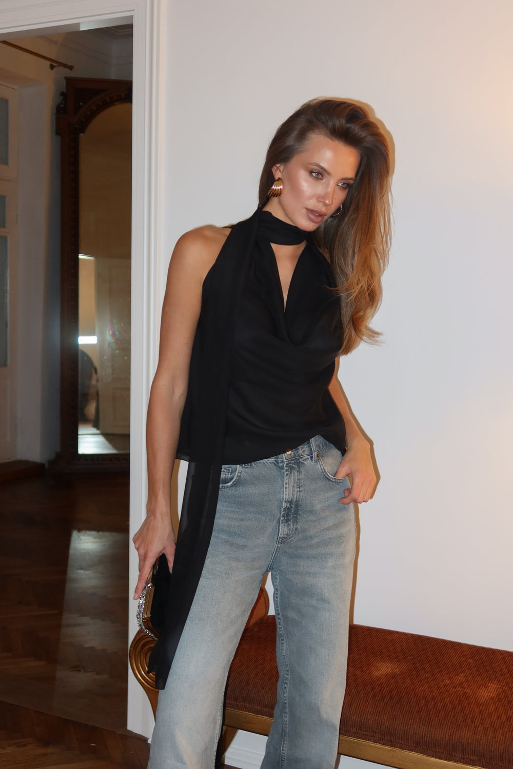 Шифоновий топ в чорному кольорі